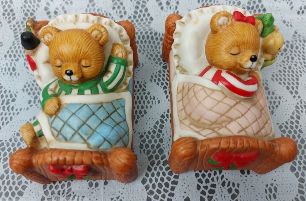 Home Interiors Teddy Bears Vision Of Sugarplums Sleeping Bed Christmas Figurine
